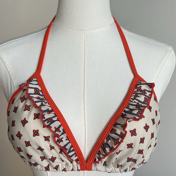 Marc Jacobs Women’s Floral Ruffle String Bikini Swimsuit Top XL California Beach - Picture 4 of 6